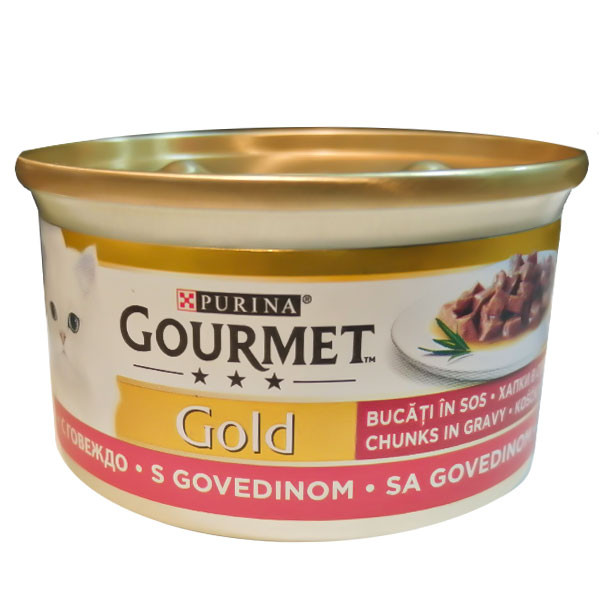 خرید کنسرو گربه گورمت طعم گوشت گاو و طعم اردک و بوقلمون چانکی | 85گرم