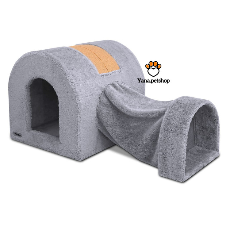خرید آنلاین خانه گربه و تونل بازی گربه رنگ خاکستری