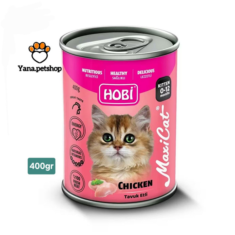 خرید کنسرو بچه گربه هوبی | 400 گرمی طعم مرغ ارسال فوری