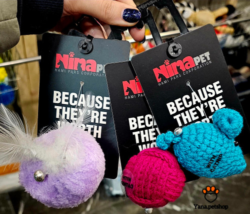 توپ بافتنی گربه | همراه با کت نیپ و زنگوله ارسال فوری