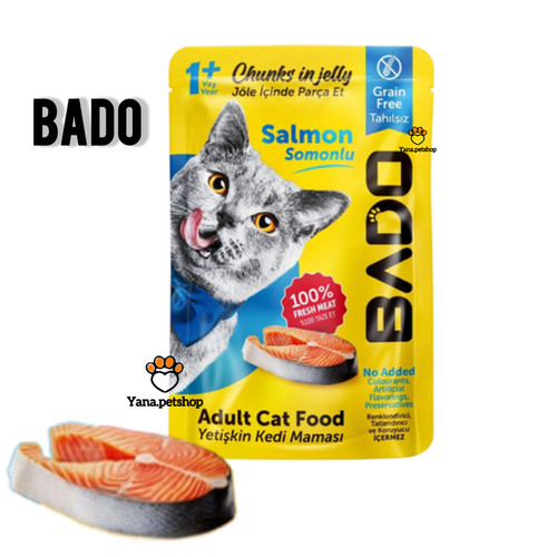 پوچ گربه بالغ برند بادو طعم ماهی سالمون ۸۵ گرم ارسال فوری