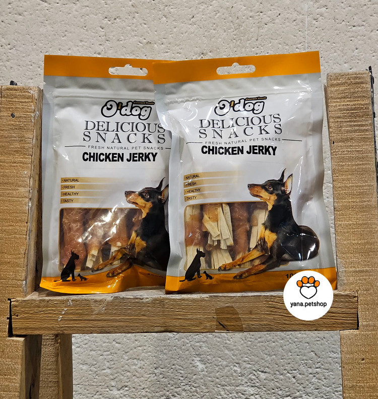تشویقی سگ اوداگ ۱۰۰ گرم | مدل ران مرغ با شیر Chicken Jerky